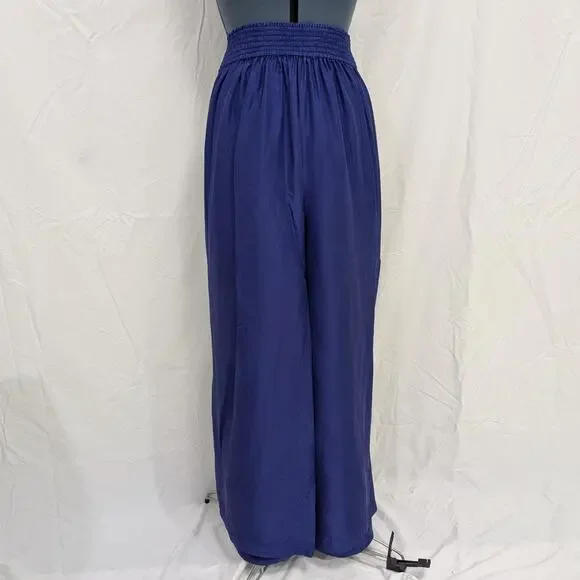 Blue 100% silk wide leg palazzo - Picture 1 of 8